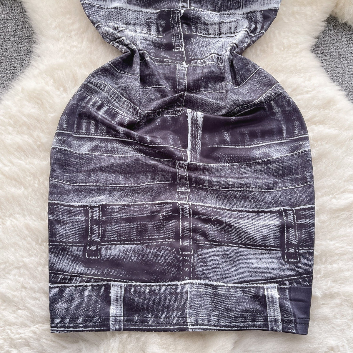 Niche Strapless Denim Printed Dress