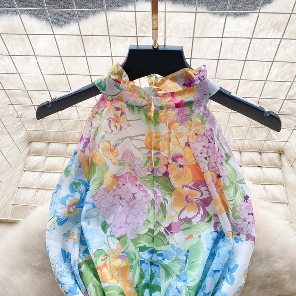 Fairy Ruffled Floral Halter Dress