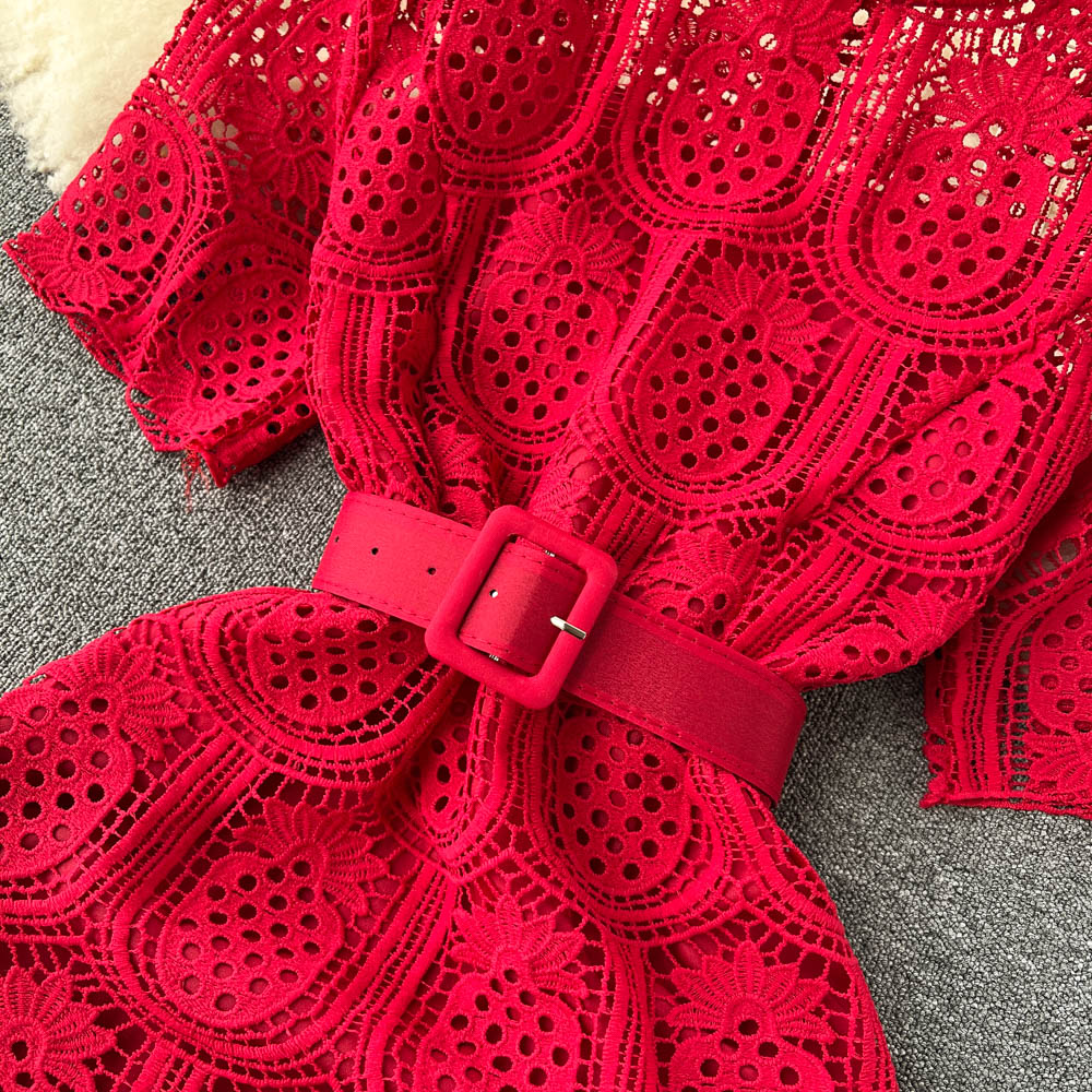 Crochet Lace Hollowed Long-sleeve Dress