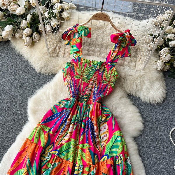 Lace-up A-line Floral Dress