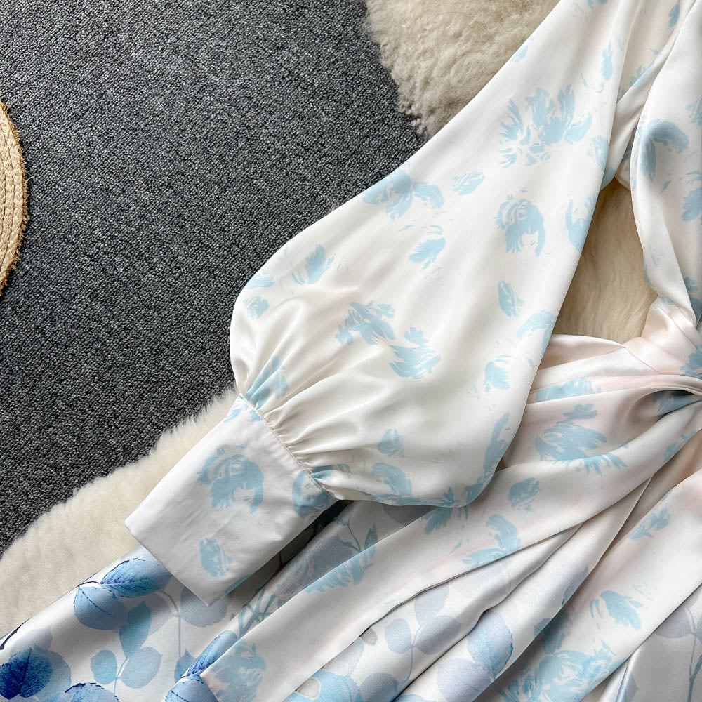 Stand Collar Patchwork Floral Chiffon Dress