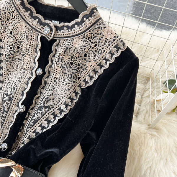 Vintage Embroidered A-line Suede Dress