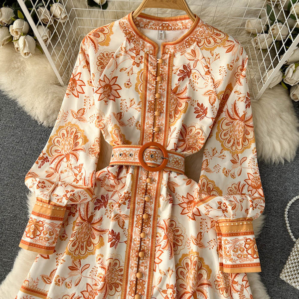 French Style Floral Printed A-line Dress