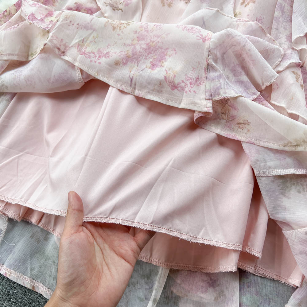 Sweet Irregular Design Pink Floral Dress