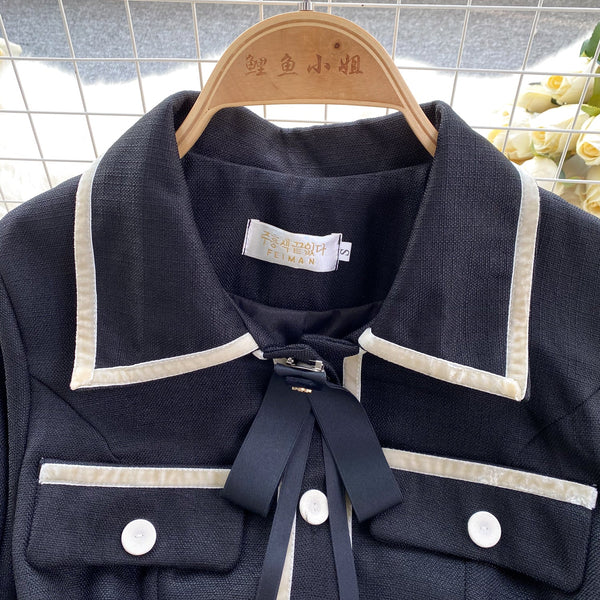 Korean Style Color Blocking Shirt Dress