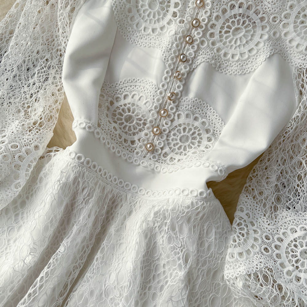 Ruffled Trim Single-breasted Dress