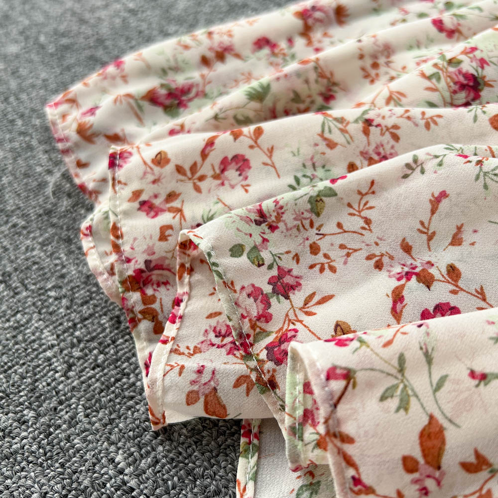 French Style Floral Pleated Dress