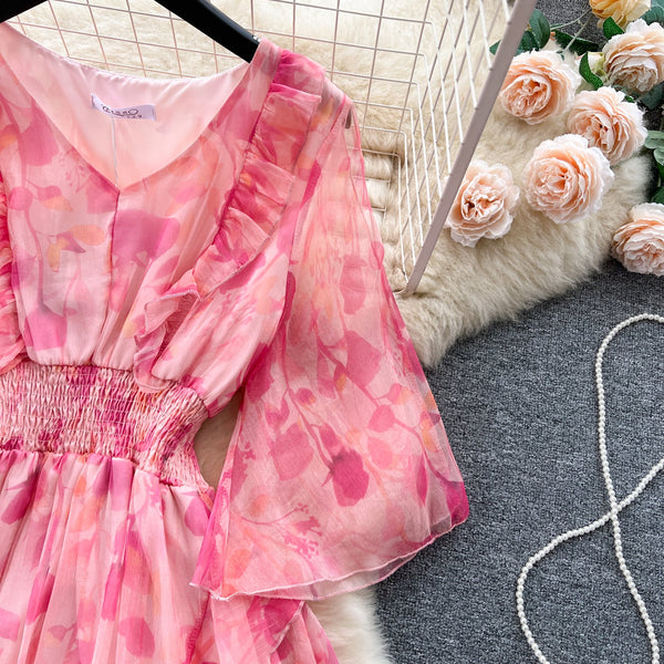 Sweet Ruffled Floral Chiffon Dress