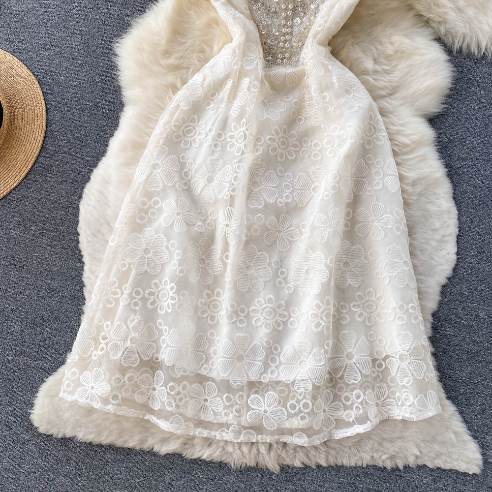 French Style V-neck White Dress