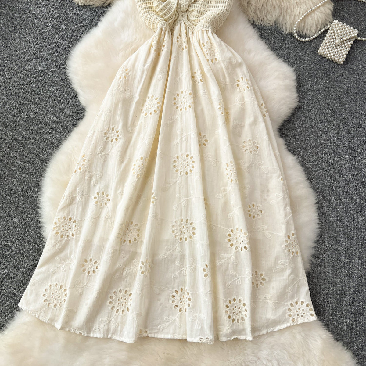 Elegant Hollowed Embroidered Slip Dress