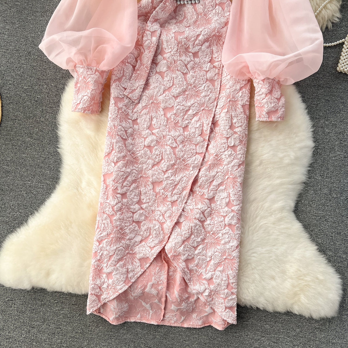 Off-shoulder Flared Sleeve Crochet Dress
