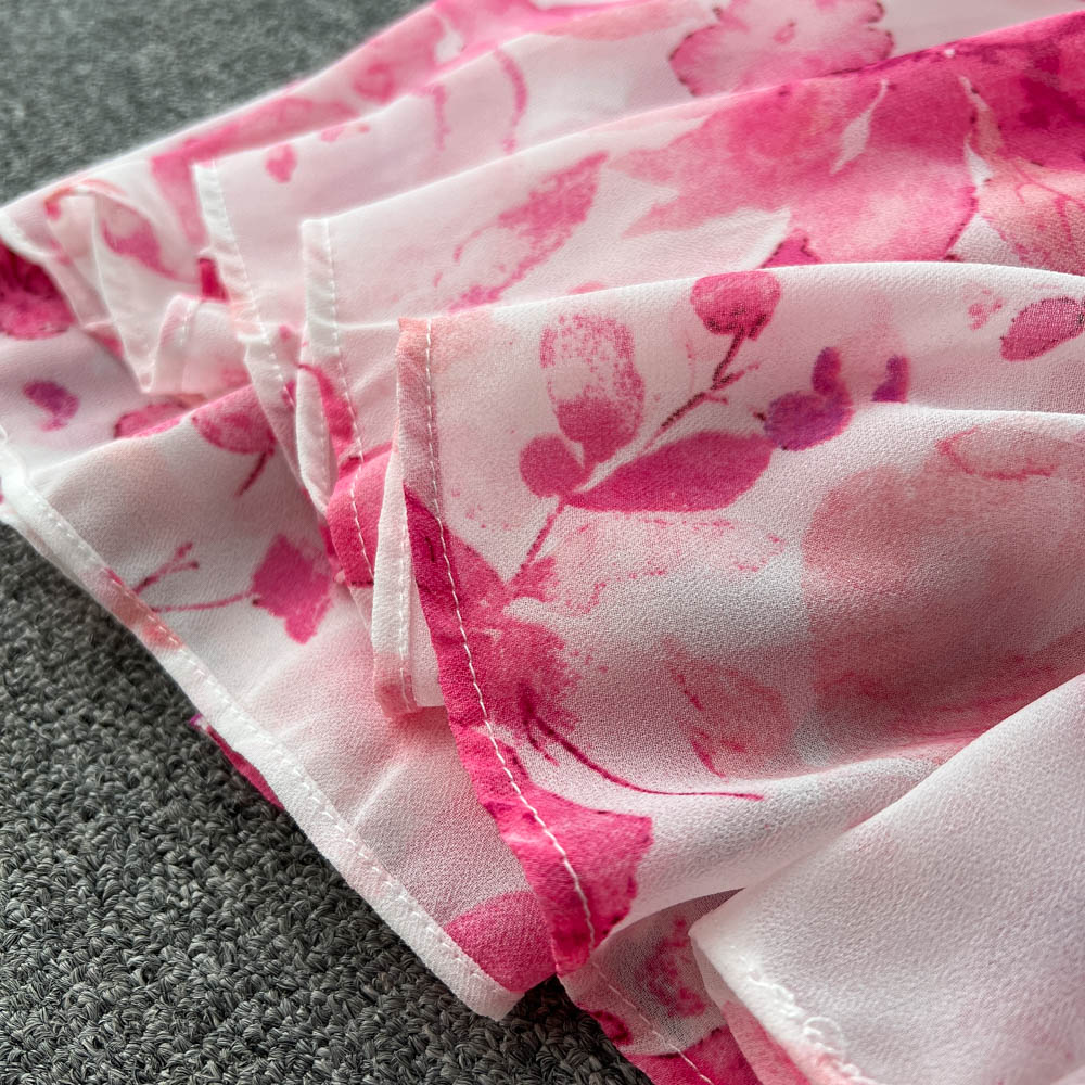 Holiday Floral Chiffon Shirt Dress
