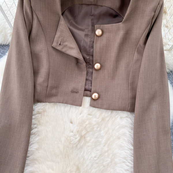 Short Jacket&Pleated Slip Dress OL 2Pcs