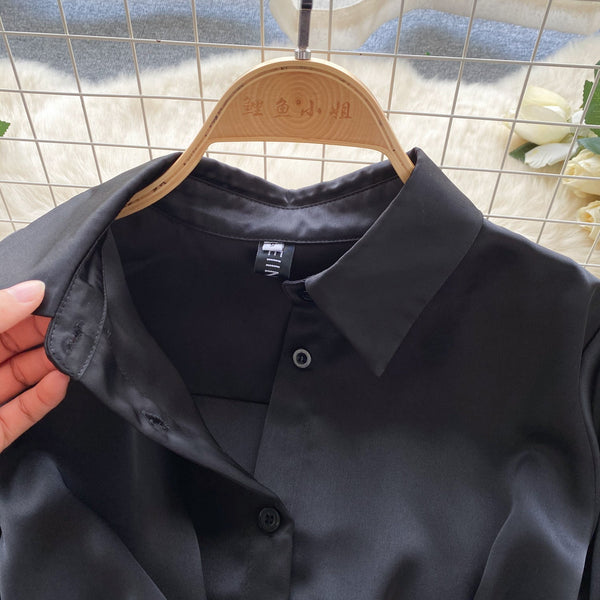Casual Satin Pleated Shirt Dress