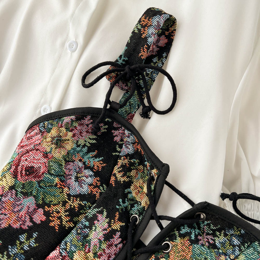 White Shirt Dress&Floral Camisole 2PCs