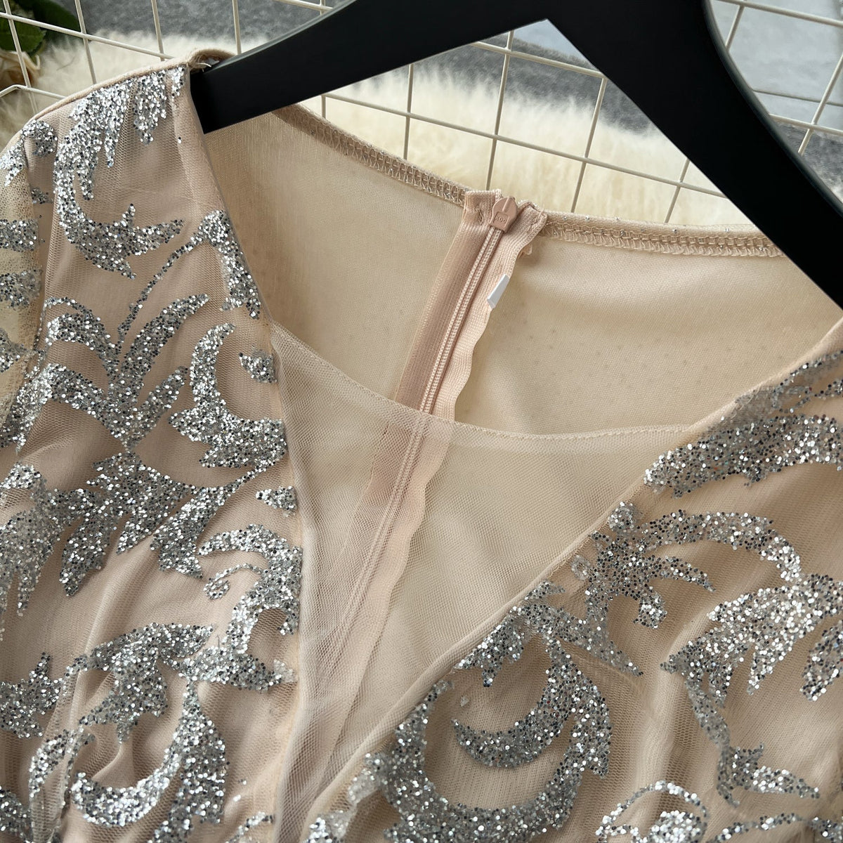 Sequined Mesh Patchwork Maxi Dress