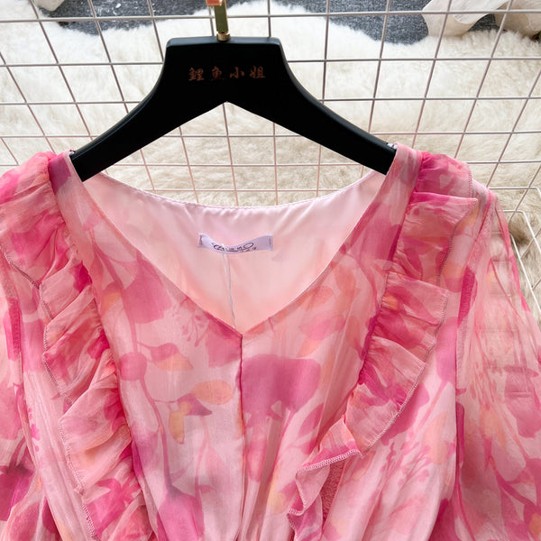 Sweet Ruffled Floral Chiffon Dress