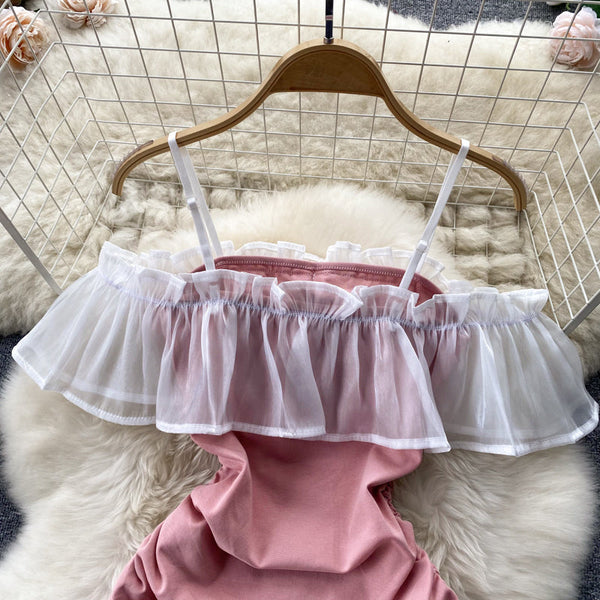 Ruffled Mesh Patchwork Dress
