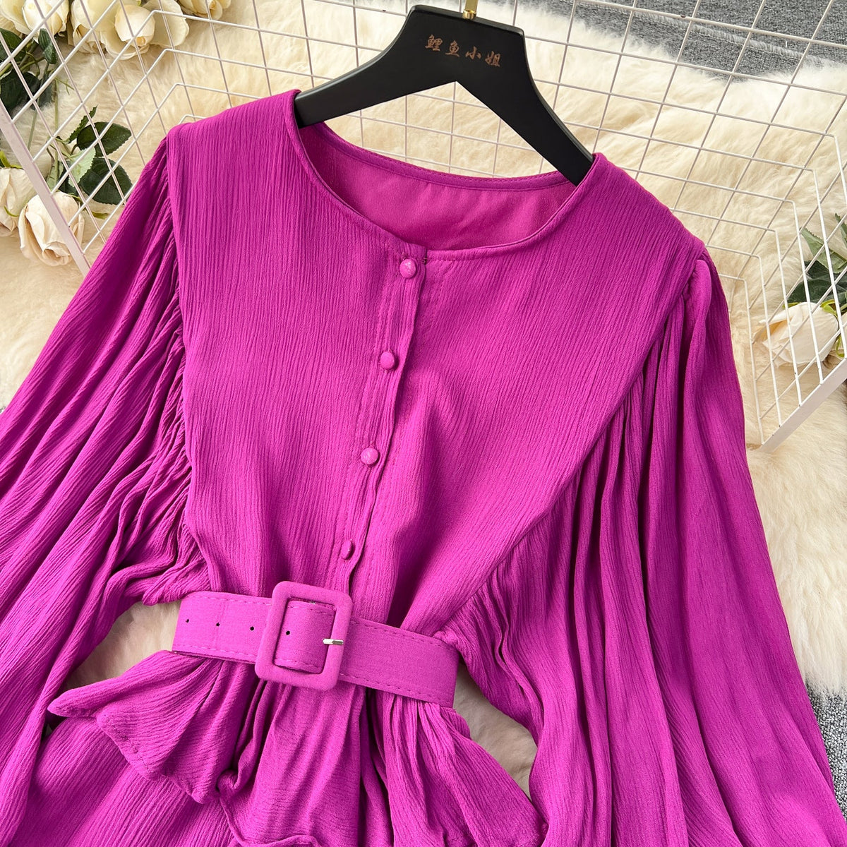 Courtly Puffy Sleeve Ruffled Dress