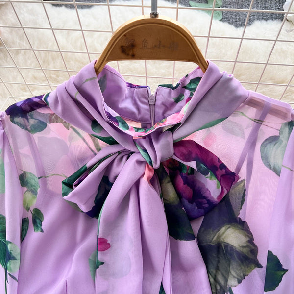 Ethnic Style Floral Dress with Neckerchief