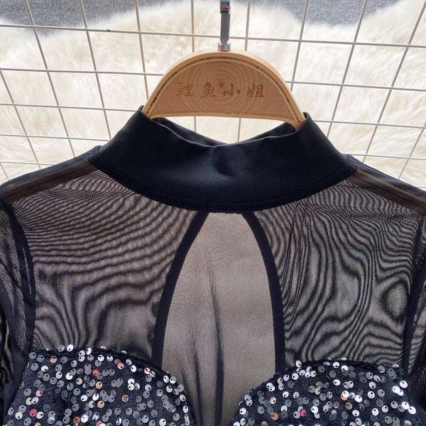 Elegant Hollowed Mesh Sequined Dress