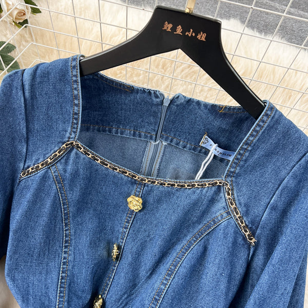 Vintage Square Collar Denim Dress