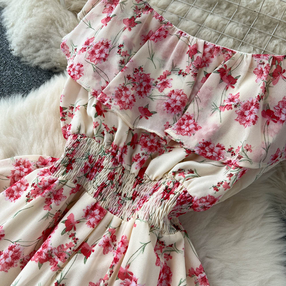 French Style Pleated Floral Dress