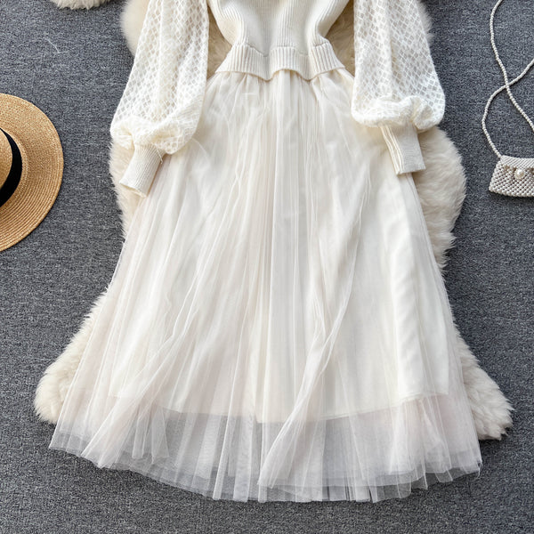 Patchwork Hollowed Mesh Over-knee Dress