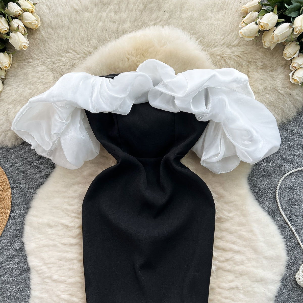High-end Color Blocking Black Dress