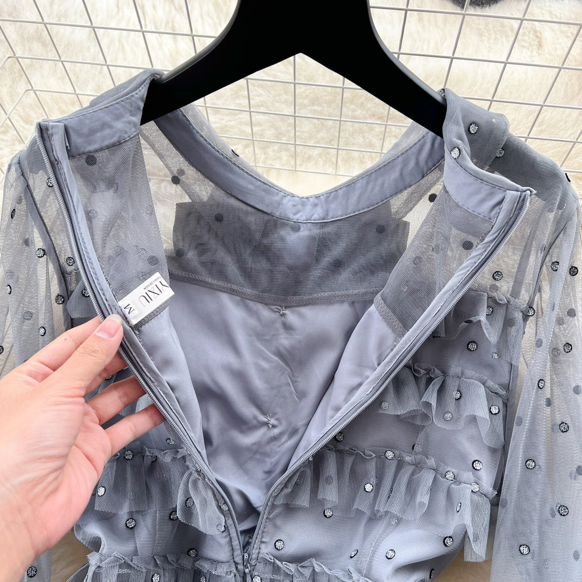 Bow-tie Beaded Layered Mesh Dress