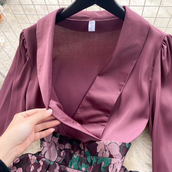 Courtly Satin Patchwork Floral Dress