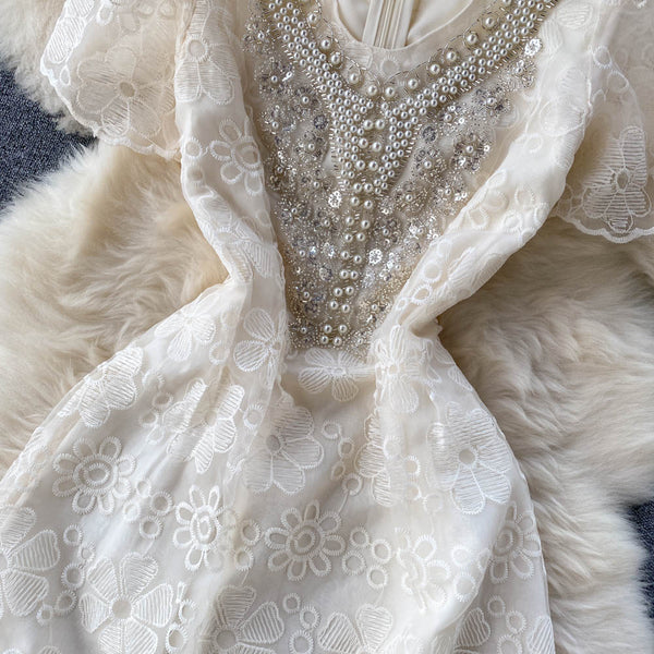 French Style V-neck White Dress