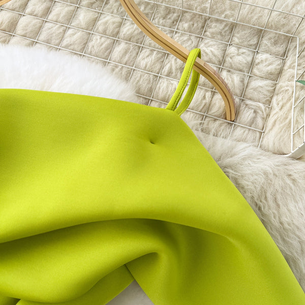 Slant Neckline Ruffled Green Dress