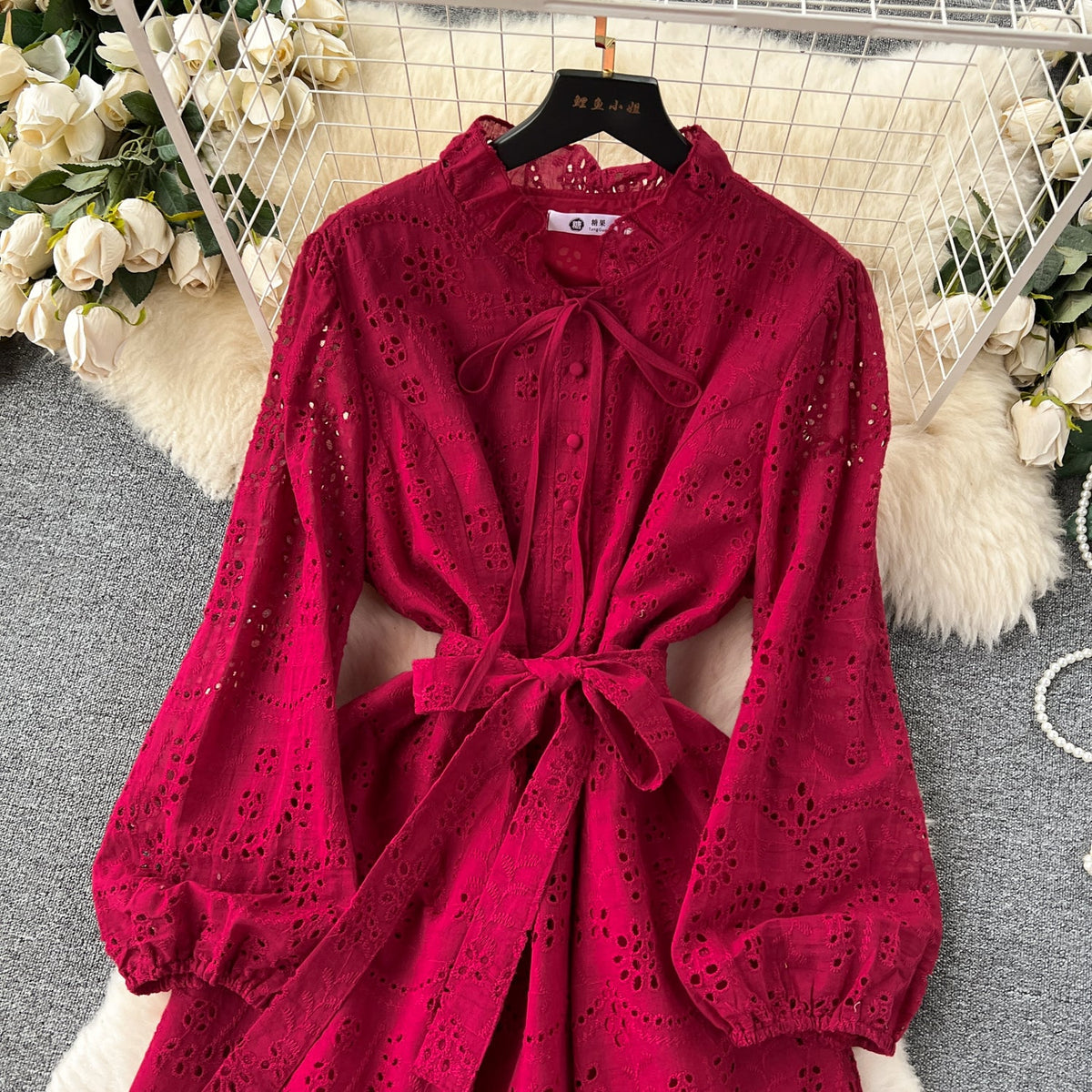 Bohemian Style Lace-up Ruffled Dress