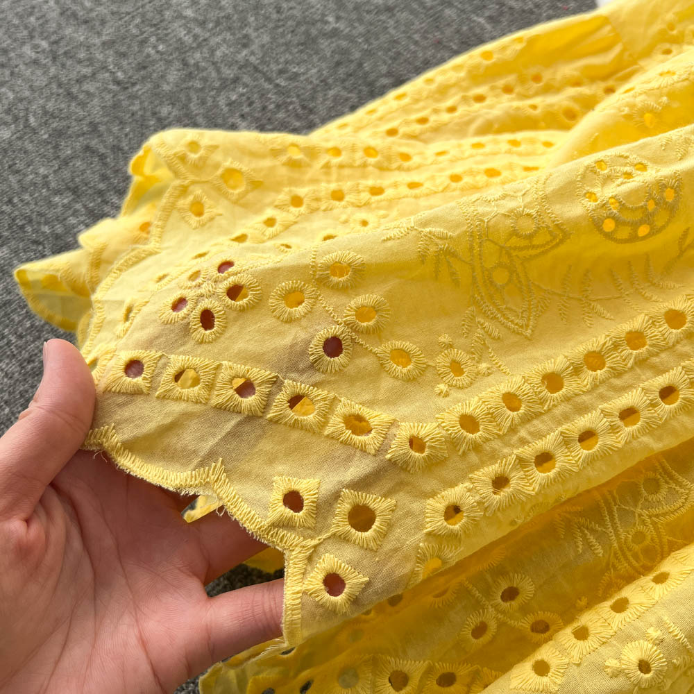 Puff Sleeve Hollowed Embroidered Dress