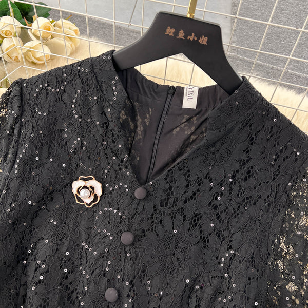 Elegant Hollowed Patchwork Lace Dress
