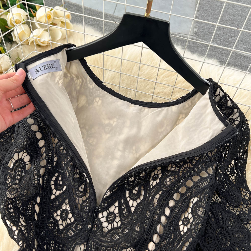 Premium Round Collar Embroidery Lace Dress