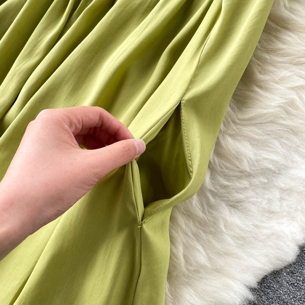 Green Round Collar Loose-fitting Halter Dress