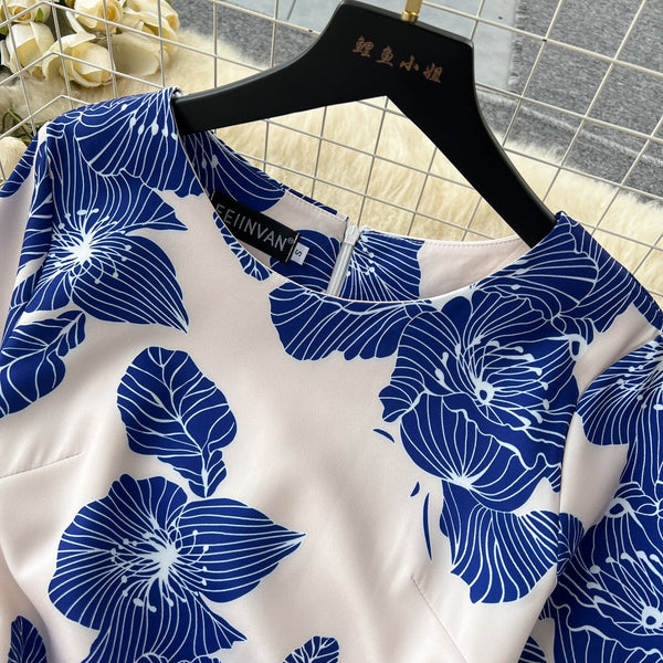 Bow-tie Round Collar Floral Dress