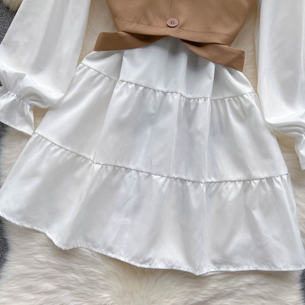Korean Style White Dress&Waistcoat 2Pcs
