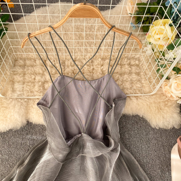 Silver Backless Crossover Halter Dress
