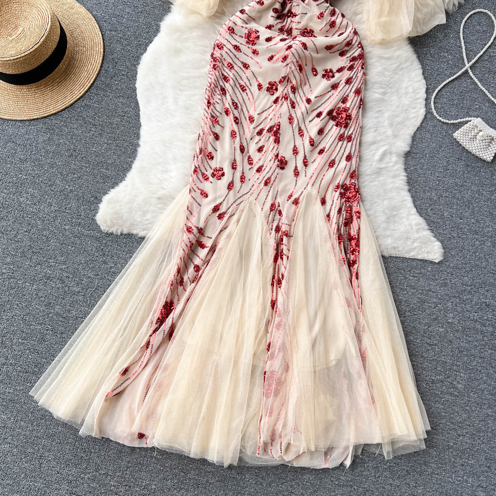 High-end Patchwork Sequin Fishtail Dress