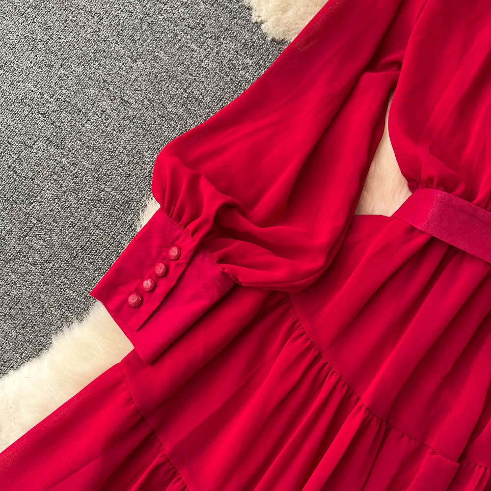 Vintage Single Breasted Chiffon Dress