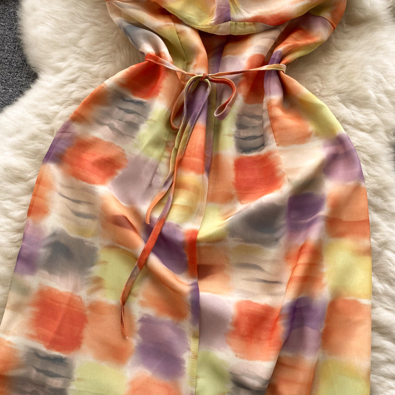 Niche Colorful Plaid Sleeveless Halter Dress