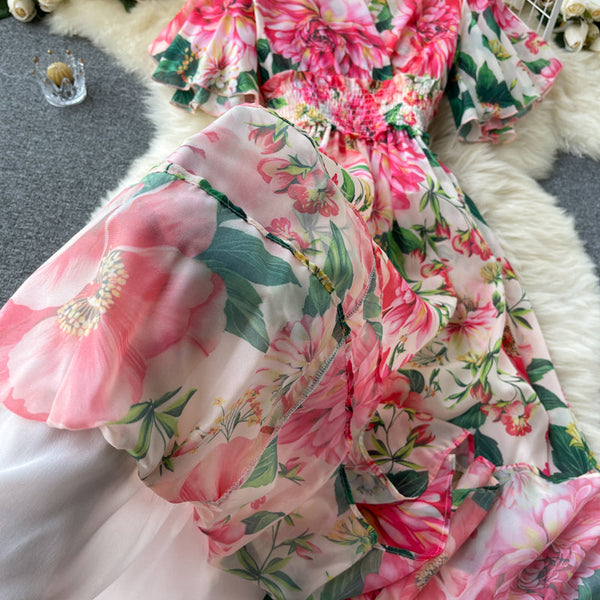 Courtly Floral Printed Chiffon Dress