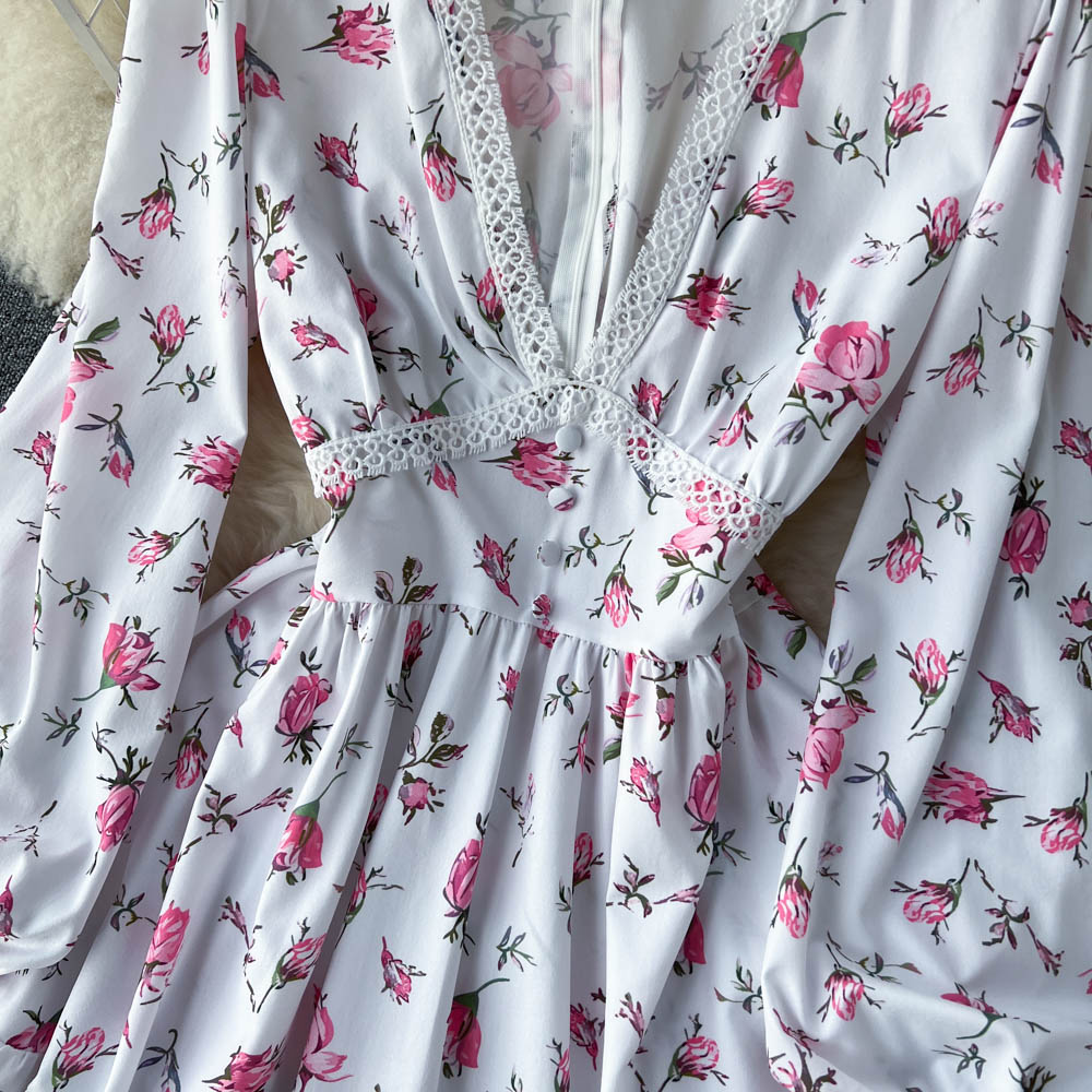Sweet Lace V-neck Floral Dress