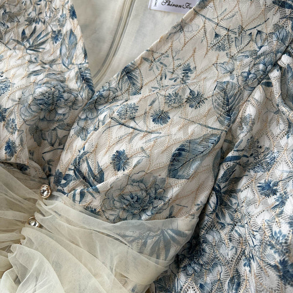 High-end Patchwork Mesh Floral Dress