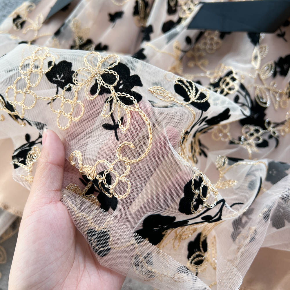 Floral Mesh Patchwork Black Dress