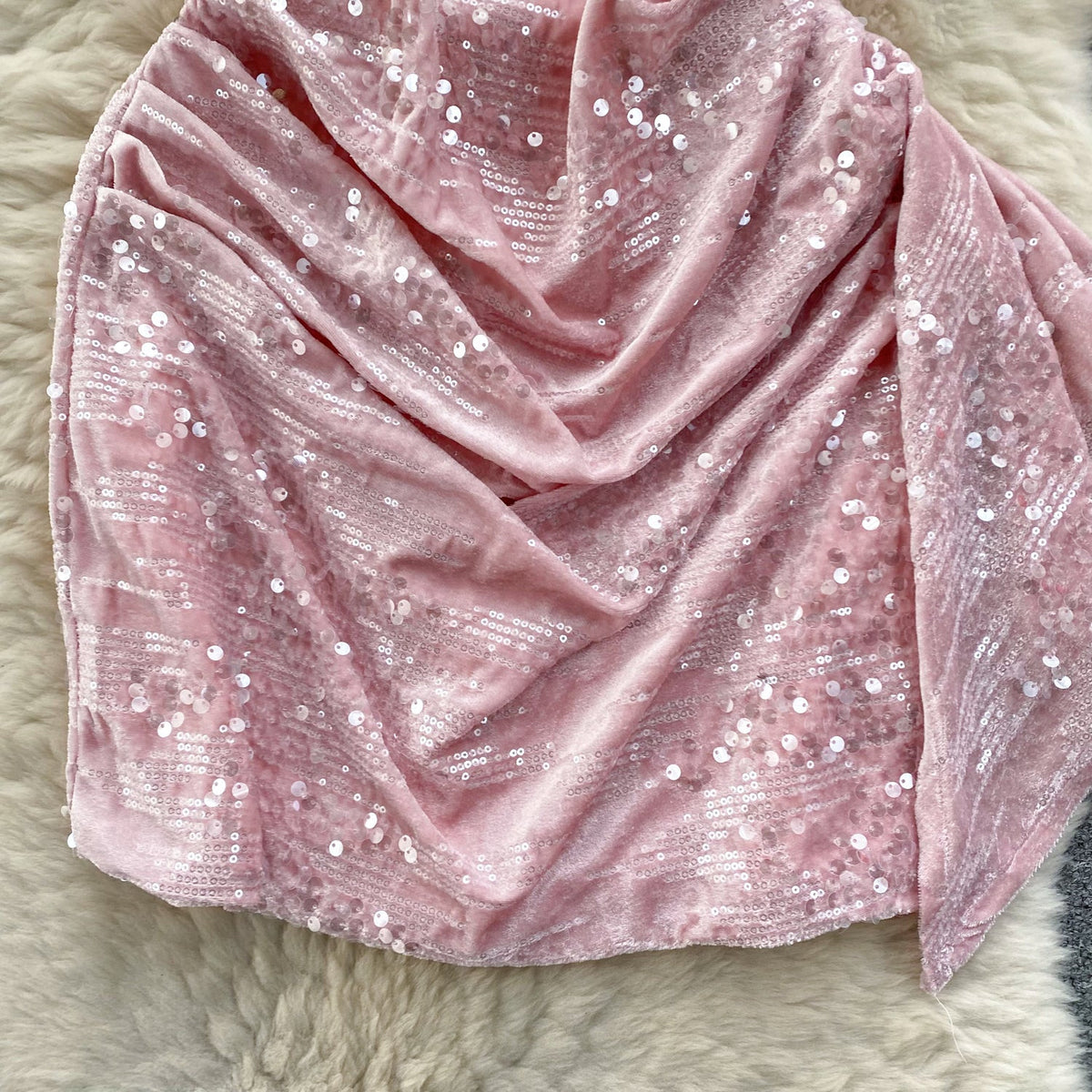 Furry Neckline Sequined Slip Dress