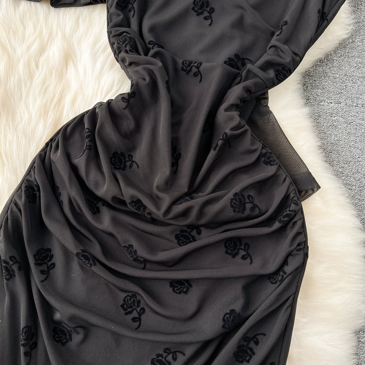 Printed Cardigan & Slip Dress Black 2Pcs